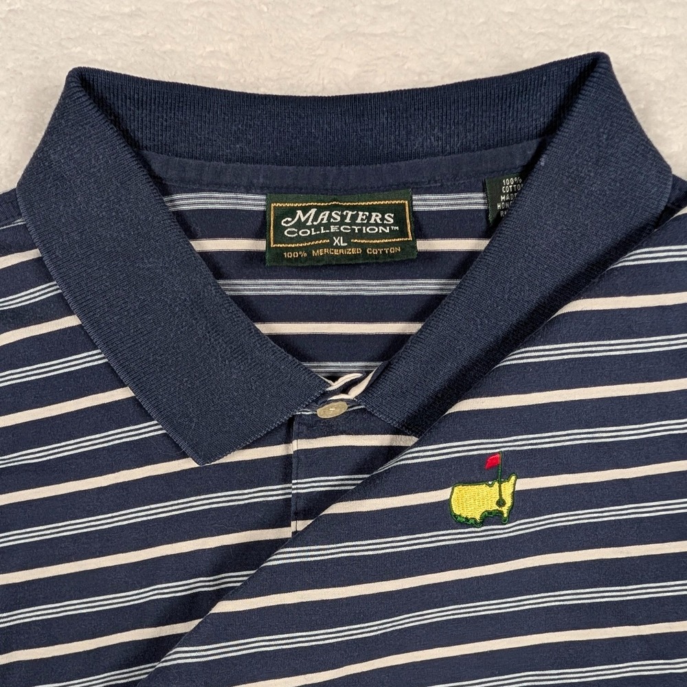 Vintage Masters Shirt Mens XL Blue Golf Stripe Polo Augusta National Logo 90s